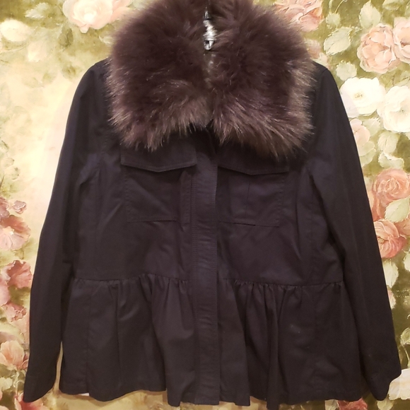Kate Spade Sz S faux fur trim military jacket